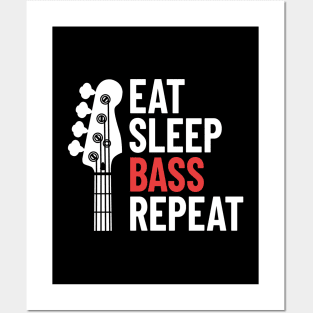 Eat Sleep Bass Repeat Bass Guitar Headstock Dark Theme Posters and Art